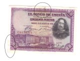 Bancnota Spania 50 pesetas 15 august 1928, circulata, stare foarte buna, mici pete