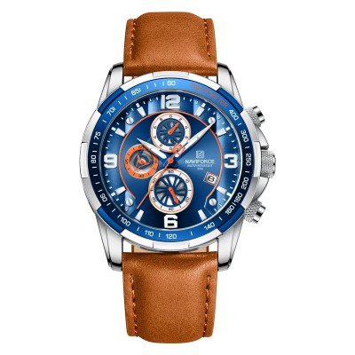 Ceas de mana barbatesc Naviforce Piele Cronograf Data Quartz Analog foto