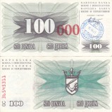 Bancnota Bosnia Hertegovina 100.000 Dinara 1993, AUNC, Necirculata