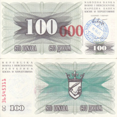 BOSNIA-HERTEGOVINA 100.000 dinara 1993 AUNC!!!