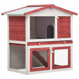 VidaXL Cușcă de iepuri pentru exterior, 3 uși, roșu, lemn