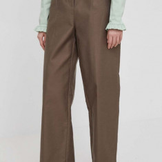Dkny pantaloni femei, culoarea maro, drept, high waist, D2A4K022