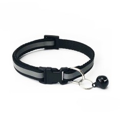 Zgarda ajustabila cu clopotel pentru caini si pisici, 18-32cm/1cm, reflectorizanta, Negru, Ropet