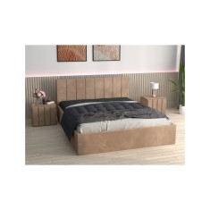 Pat Tapitat Sorin Crem + Saltea Lux Ortopedica + Noptiere Tapitate 180x200cm