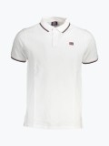Cumpara ieftin Tricou polo barbati cu logo si detalii contraste, din bumbac, Alb, 2XL