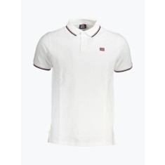 Tricou polo barbati cu logo si detalii contraste, din bumbac, Alb, 2XL