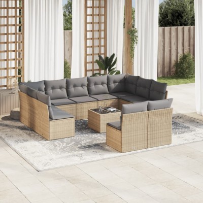 vidaXL Set canapele de grădină cu perne, 12 piese, bej, poliratan 3218359 foto