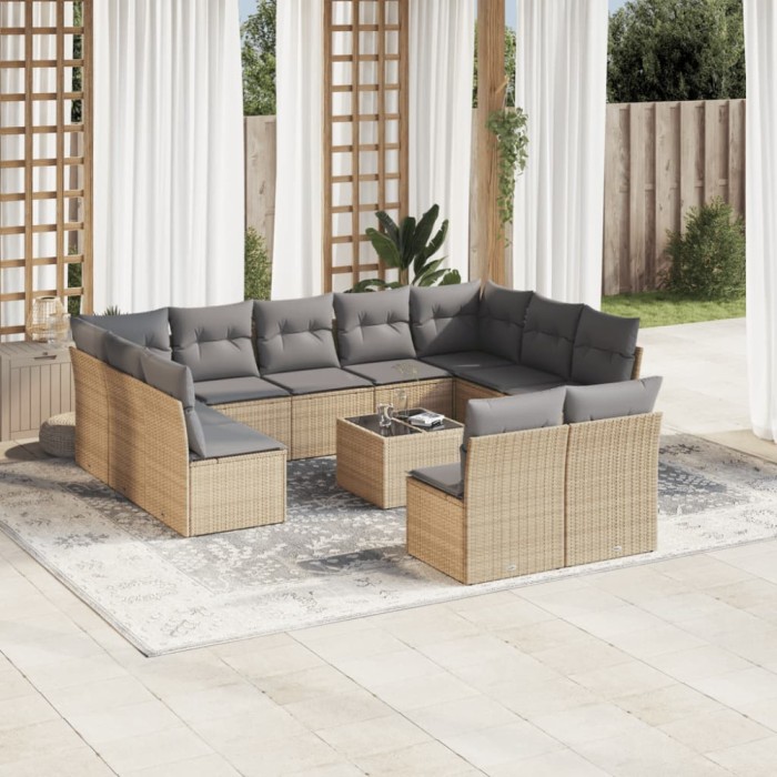 vidaXL Set canapele de grădină cu perne, 12 piese, bej, poliratan 3218359