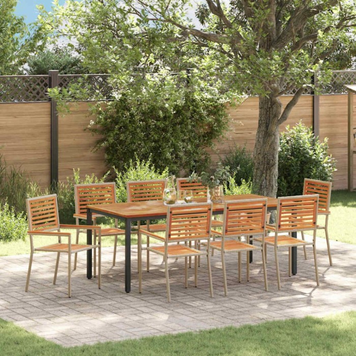 vidaXL Set de masă pentru grădină 9 pcs Bej 200 x 100 x 75 cm