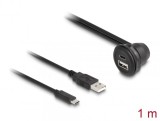 Cablu prelungitor USB type C + USB-A T-M 1m Negru montare masa/carcasa/auto, Delock 88103