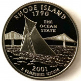 AMERICA QUARTER 1/4 DOLLAR 2001 LITERA S.(STATUL OCEANULUI - Rhode Island),PROOF, America de Nord, Cupru-Nichel