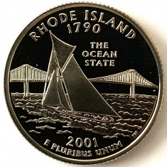 AMERICA QUARTER 1/4 DOLLAR 2001 LITERA S.(STATUL OCEANULUI - Rhode Island),PROOF