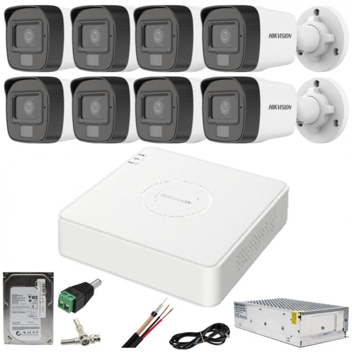 Sistem supraveghere Hikvision 8 camere 2MP cu audio Dual Light IR 25m WL 20m DVR 4MP cu accesorii incluse HDD 1TB SafetyGuard Surveillance