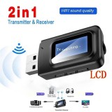 Adaptor Bluetooth 5.0 cu LCD, Transmitator Receptor Audio AUX 3.5mm, USB, Compatibil Auto/Casa