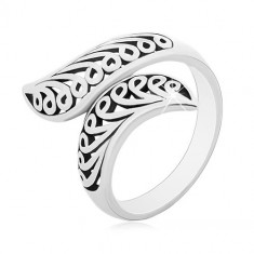 Inel din argint 925, brațe gravate patinate cu linii curbate - Marime inel: 60