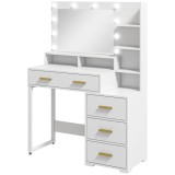 HOMCOM Masă de Machiaj Albă cu Oglindă, 4 Sertare și 6 Rafturi Deschise 100x40x138 cm | Aosom Romania