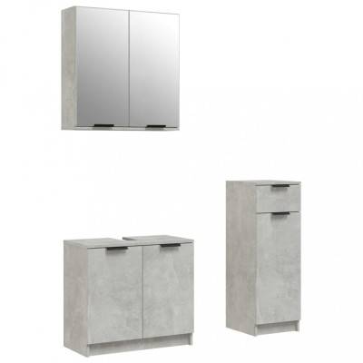 Set dulapuri de baie, 3 piese, gri beton, lemn prelucrat foto