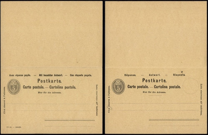 Switzerland - Postal History Rare Old Postal stationery + Reply UNUSED DB.175