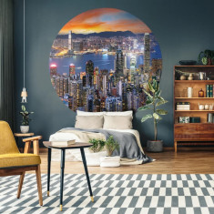 WallArt Tapet în forma de cerc „Skyline by Night”, 142,5 cm GartenMobel Dekor
