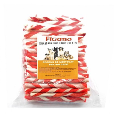 RECOMPENSE PENTRU CAINI BATON ALB PIELE RASUCIT CU BACON 13CM 8-10G (SET 100 BUC) foto