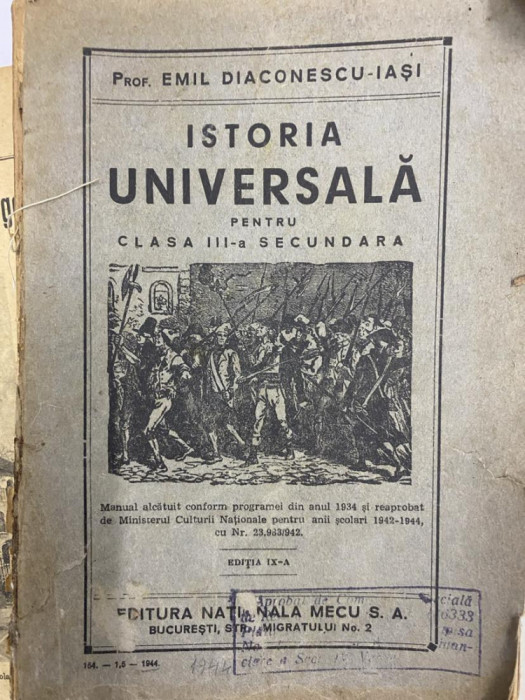 1944 Emil Diaconescu Iasi, Istoria Romanilor pentru clasa III-a secundara