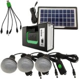 Kit solar GD-Lite 10, dotat cu dispozitive USB cu 3 becuri LED + acumulator de mare capacitate + Radio, negru