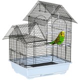 PawHut Colivie metalica cu maner, casa cu tava detasabila, cuiere si leagan din plastic, 39x33x47cm, alb | Aosom Romania