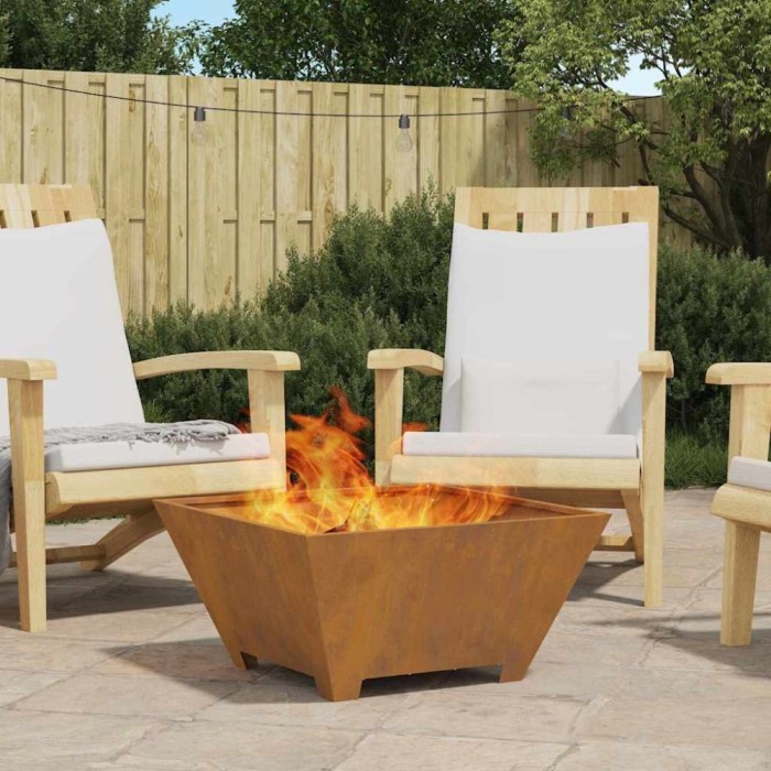 vidaXL Vatră de foc pătrată, 60x60x30 cm, oțel corten