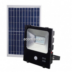 Proiector LED 50W Alb Rece cu Panou Solar si Senzor de Miscare WT foto