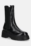 Tommy Jeans cizme de piele CHUNKY SHINY LEATHER CHELSEA culoarea negru, cu toc plat, EN0EN02888