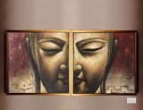 Set 2 Tablouri Buddha Pictate Manual in Cutit, Ulei pe Panza, 79x160cm, Tablouri Moderne, Abstracte, Cadou Inedit, Decoratiuni Interioare