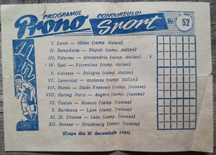 Programul concursului Pronosport 1959