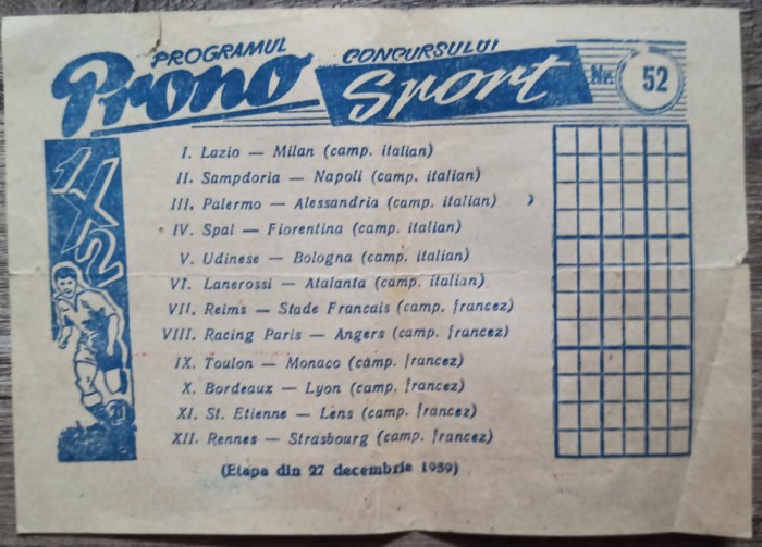 Programul concursului Pronosport 1959