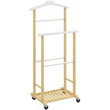 HOMCOM Cuier de Podea cu Roți, Bare și Poliță, din Bambus, Design Nordic, 47 x 33,7 x 105,5 cm, Culoare Lemn | Aosom Romania