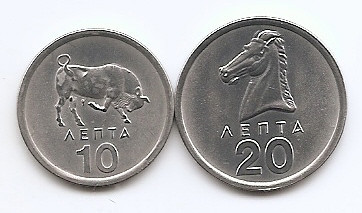 Grecia Set 2 - 10, 20 Lepta 1976/78 - NSG1, KM-113,114 UNC !!! foto