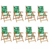 Scaune de gradina rabatabile 8 buc., textil verde/lemn masiv