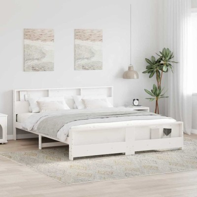 vidaXL Cadru de pat cu headboard Alb 180 x 200 cm Lemn masiv de pin 3394217 foto