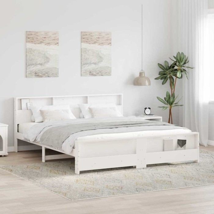 vidaXL Cadru de pat cu headboard Alb 180 x 200 cm Lemn masiv de pin 3394217