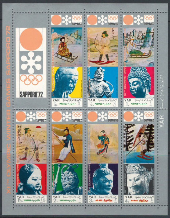 Yemen, Nord 1971 Mi 1353/59 bl MNH - JO Sapporo: Sporturi de iarnă din trecut