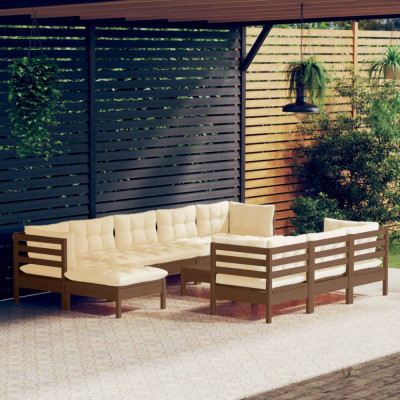 vidaXL Set mobilier relaxare grădină perne 11piese lemn pin maro miere foto