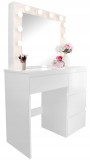 Masa de toaleta si machiaj Hollywood Pro alba cu oglinda si 12 LED-uri