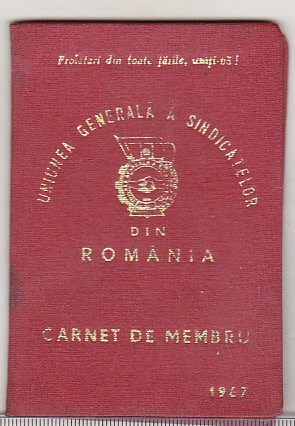 bnk div UGSR din Romania 1967 - carnet de membru