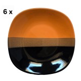 Set 6 farfurii adanci, 22 cm, Negru/Portocaliu