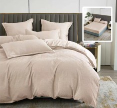Lenjerie pat dublu,bumbac finet,6 piese,cearceaf cu elastic 160 180x200cm, cearceaf pilota 200x230cm, 2 fete de perna 50x70, 2 fete de perna 70x70,bej