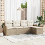 vidaXL Set de canapele pentru grădină cu pernă 5 pcs Bej Rattan poli