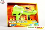 Pistol pentru copii cu lansator cartuse din spuma, plastic, verde