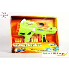Pistol pentru copii cu lansator cartuse din spuma, plastic, verde