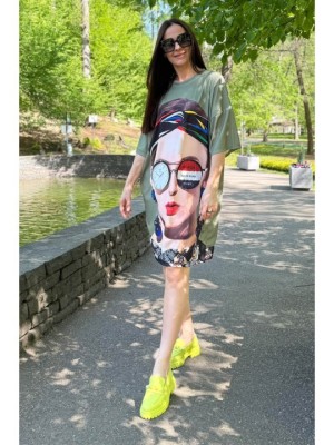 ROCHIE MIDI OVERSIZE CU MANECA SCURTA LONDON STYLE TALIE UNICA Multicolora foto