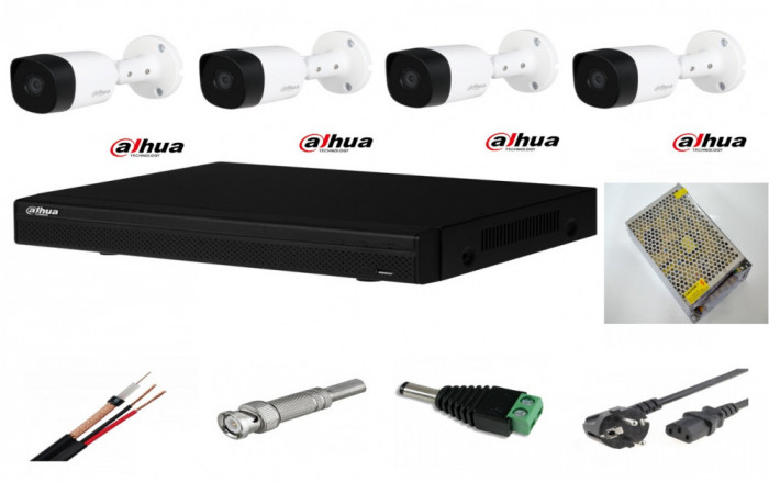 Sistem supraveghere video exterior 4 camere Dahua 2MP IR 20m, DVR Dahua, accesorii incluse SafetyGuard Surveillance