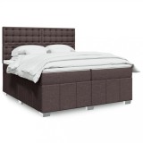 VidaXL Pat box spring cu saltea, maro &icirc;nchis, 200x200 cm, textil